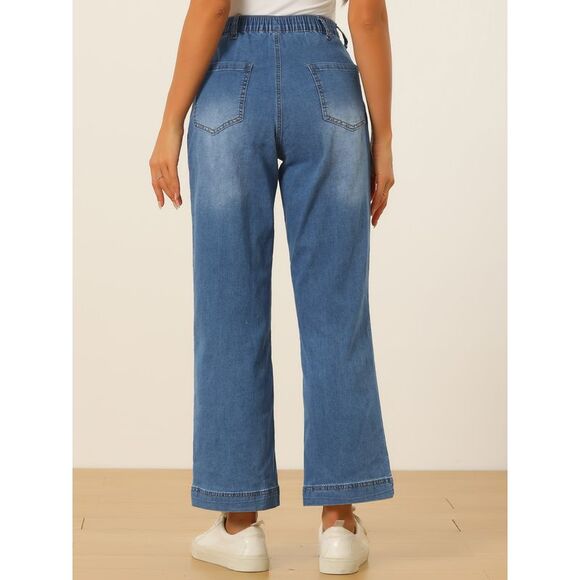 High Waisted Straight Leg Jeans Buttoned Loose Denim Pants Blue - Picture 3 of 6